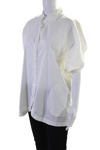 BCBGMAXAZRIA Womens Cotton Blend Short Sleeve Button Up Blouse Top White Size S