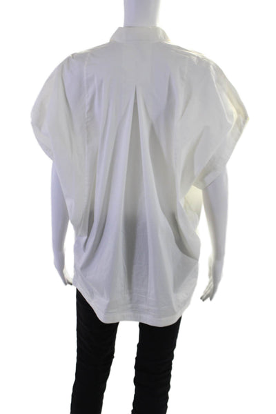 BCBGMAXAZRIA Womens Cotton Blend Short Sleeve Button Up Blouse Top White Size S