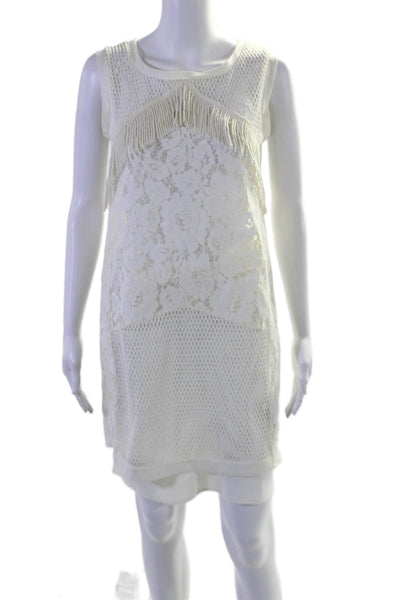 Liu JO Jeans Womens Cotton Blend Floral Sleeveless Mini Dress Cream Size 38