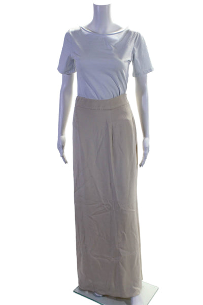 August Getty Women's Silk Slit Hem Maxi Skirt Two Piece Set Beige Size 2