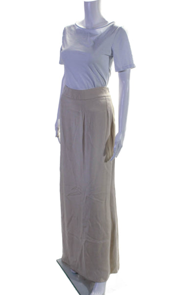 August Getty Women's Silk Slit Hem Maxi Skirt Two Piece Set Beige Size 2