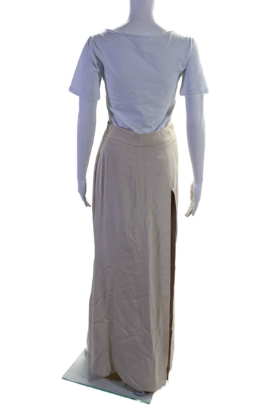 August Getty Women's Silk Slit Hem Maxi Skirt Two Piece Set Beige Size 2