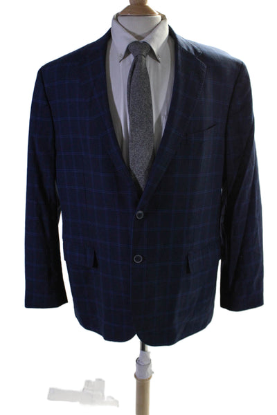 Joseph Abboud Mens Wool Striped Print Buttoned Collared Blazer Blue Size EUR 48