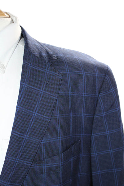 Joseph Abboud Mens Wool Striped Print Buttoned Collared Blazer Blue Size EUR 48