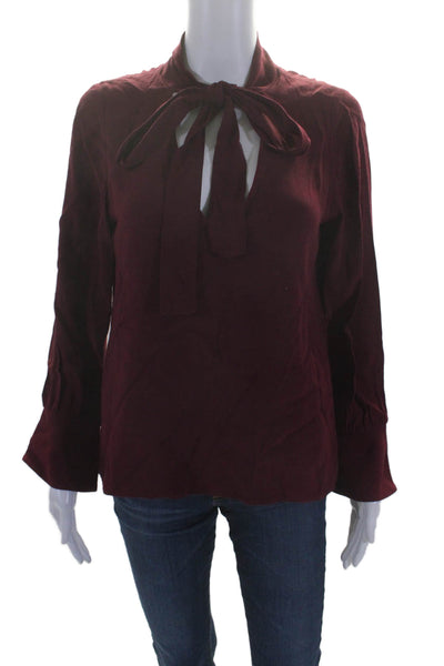 Alexis Womens Dark Red Tie Front V-neck Long Sleeve Blouse Top Size S