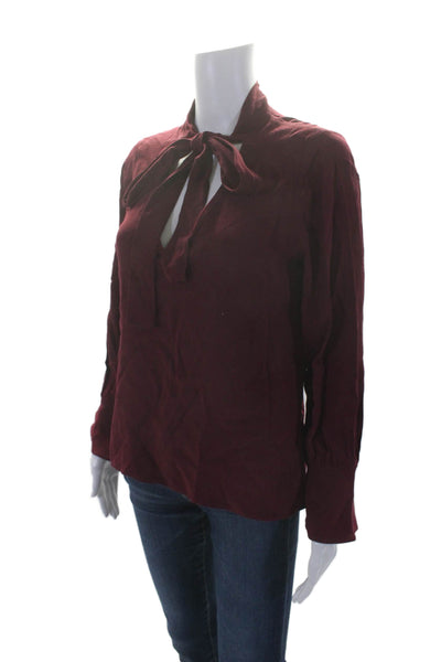 Alexis Womens Dark Red Tie Front V-neck Long Sleeve Blouse Top Size S