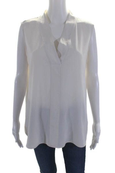 Calvin Klein Womens Sleeveless V Neck Blouse White Size L