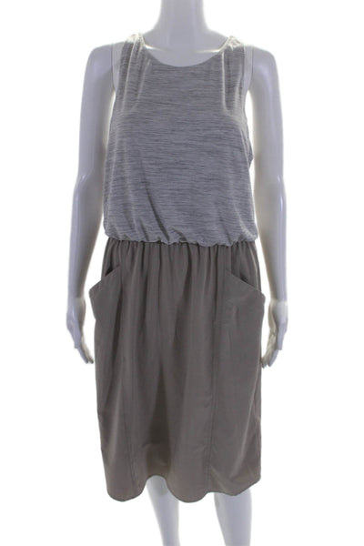 prAna Womens Scoop Neck Sleeveless Colorblock Blouson Dress Gray Beige Size M