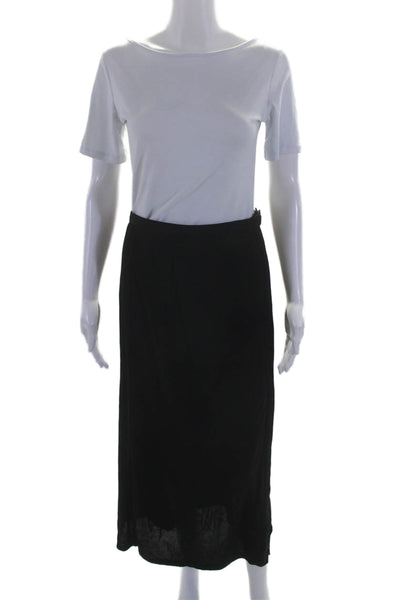 Giorgio Armani Womens Knit Side Slit Midi Wrap Pencil Skirt Black Size 8