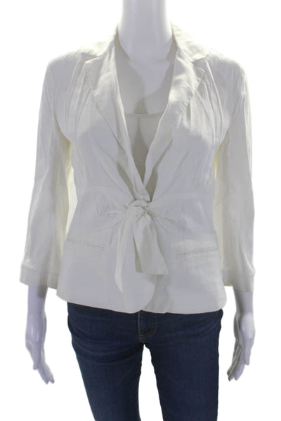 Theory Womens Long Sleeve Single Button Notched Lapel Linen Jacket White Size 6