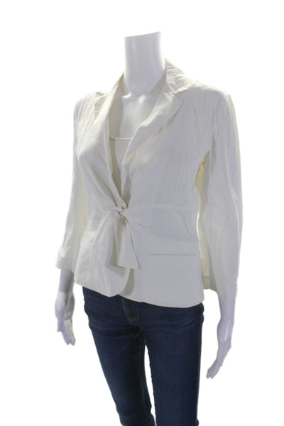 Theory Womens Long Sleeve Single Button Notched Lapel Linen Jacket White Size 6