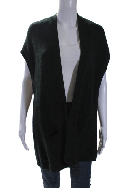 Ange Womens Knit Two Pocket Sleeveless Open Front Sweater Vest Black Size OS