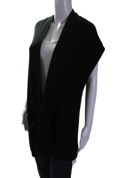 Ange Womens Knit Two Pocket Sleeveless Open Front Sweater Vest Black Size OS