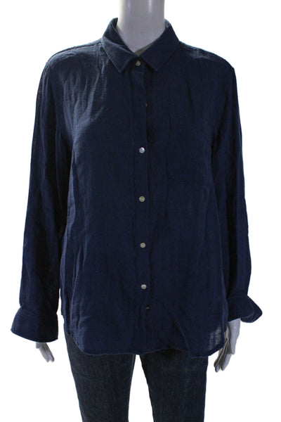 Rails Womens Cotton Ellis Buttoned Collared Long Sleeve Top Indigo Blue Size M