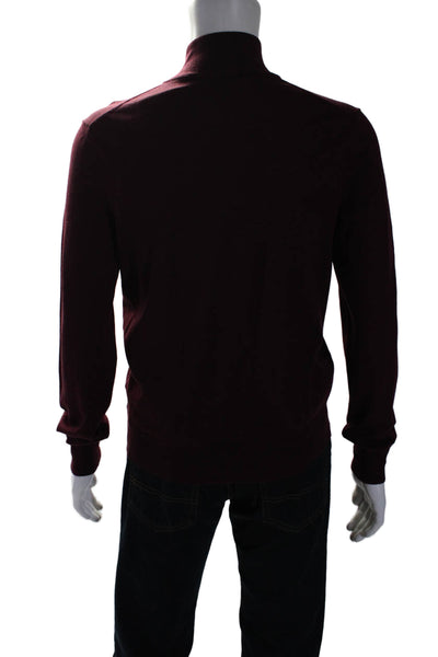 F. by Faconnable Mens Wool Ribbed Hem Half Zip Mock Neck Sweater Burgundy Size M