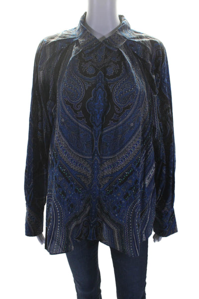 Kobi Halperin Womens Cotton Blue Paisley Long Sleeve Button Down Shirt Size XL