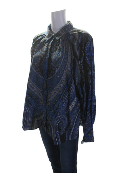 Kobi Halperin Womens Cotton Blue Paisley Long Sleeve Button Down Shirt Size XL