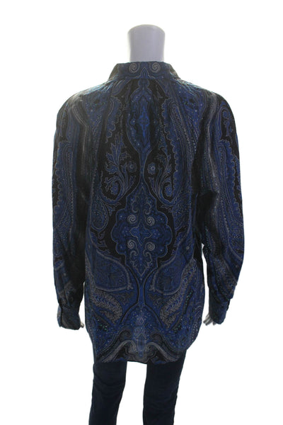 Kobi Halperin Womens Cotton Blue Paisley Long Sleeve Button Down Shirt Size XL