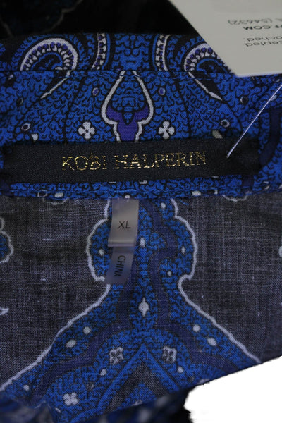 Kobi Halperin Womens Cotton Blue Paisley Long Sleeve Button Down Shirt Size XL