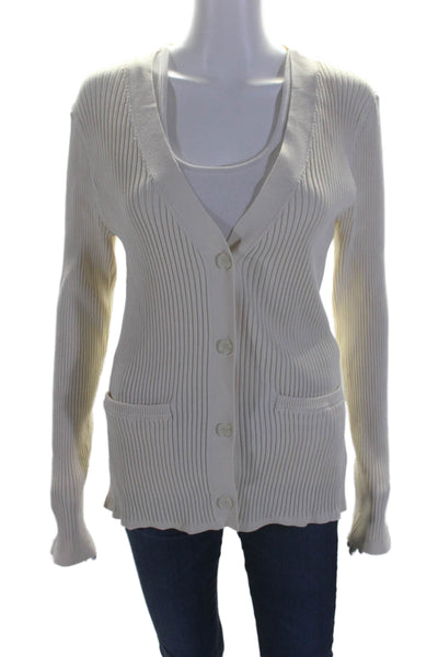 A.L.C. Womens Cream Ribbed Knit V-Neck Long Sleeve Cardigan Sweater Top Size XL