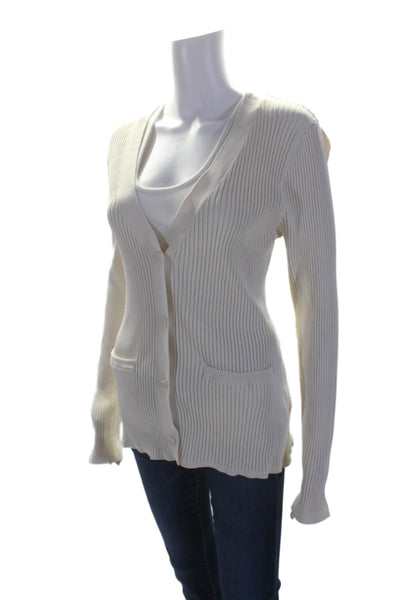 A.L.C. Womens Cream Ribbed Knit V-Neck Long Sleeve Cardigan Sweater Top Size XL