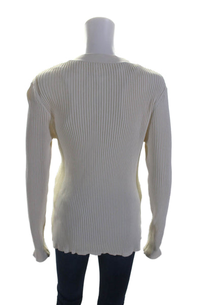 A.L.C. Womens Cream Ribbed Knit V-Neck Long Sleeve Cardigan Sweater Top Size XL