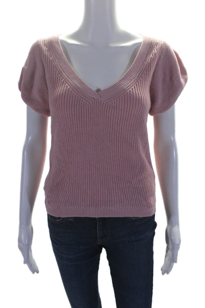 Maeve Anthropologie Womesn V Neck Puff Sleeve Knit Blouse Pink Size M