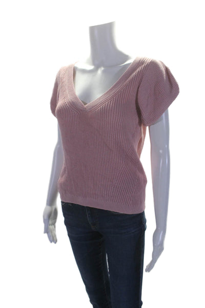 Maeve Anthropologie Womesn V Neck Puff Sleeve Knit Blouse Pink Size M