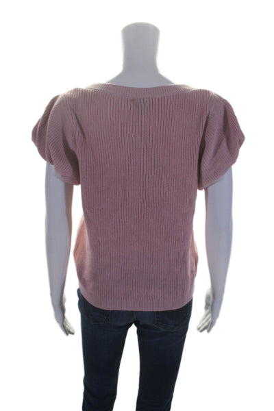 Maeve Anthropologie Womesn V Neck Puff Sleeve Knit Blouse Pink Size M