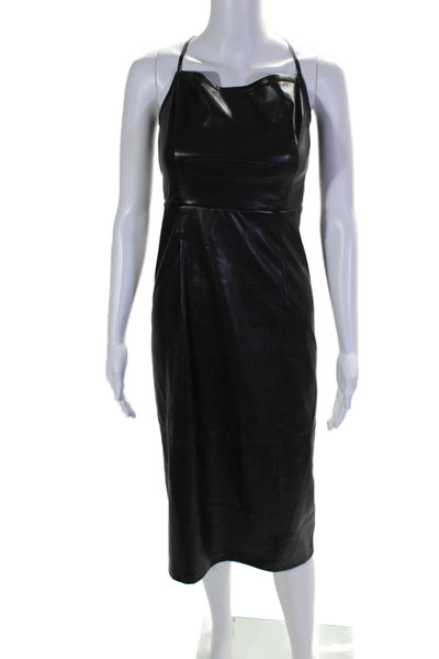 Good American Women's Spaghetti Straps Faux Leather Midi Dress Black Size 2