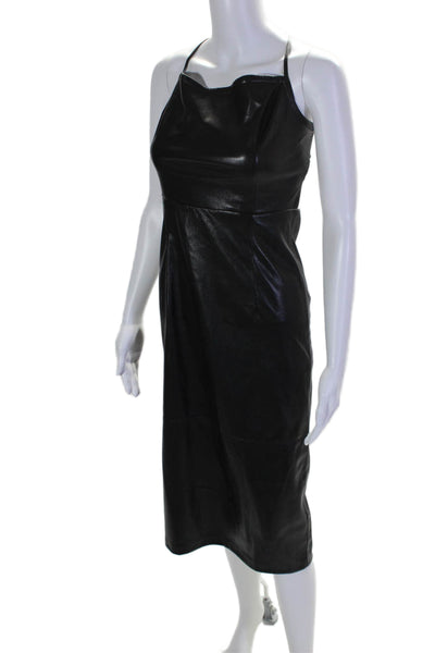 Good American Women's Spaghetti Straps Faux Leather Midi Dress Black Size 2