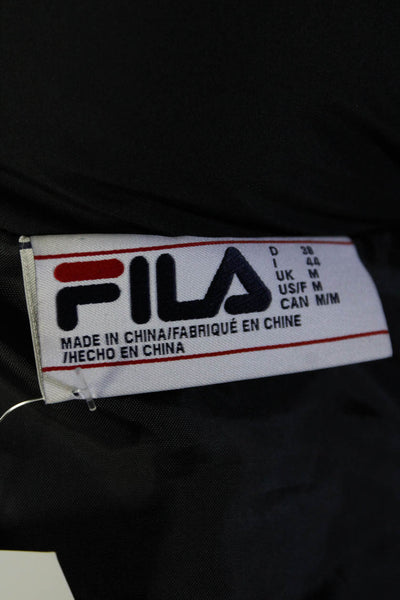 Fila Womens Full Zip Reflective Removeable Sleeve Puffer Coat Black Gray Size M