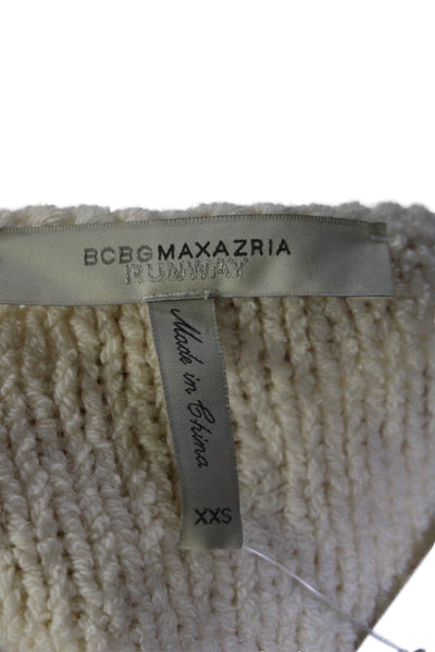 BCBG Max Azria Runway Womens Frayed Textured Long Sleeve Sweater Cream Size 2XS