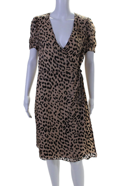 Alice + Olivia Womens Short Sleeve Leopard Print Wrap Dress Brown Black Size 6