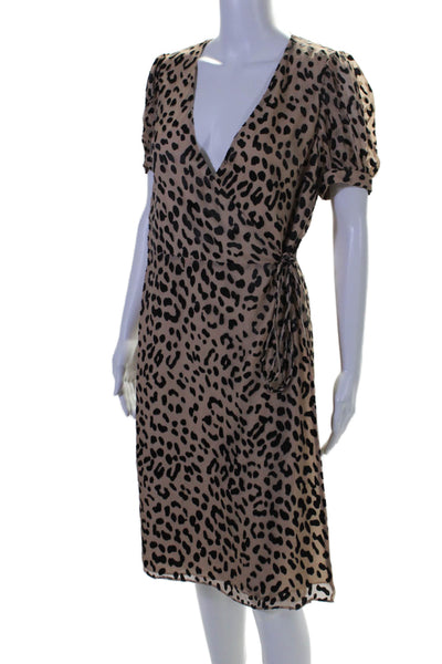 Alice + Olivia Womens Short Sleeve Leopard Print Wrap Dress Brown Black Size 6