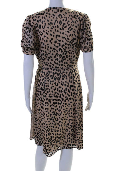 Alice + Olivia Womens Short Sleeve Leopard Print Wrap Dress Brown Black Size 6