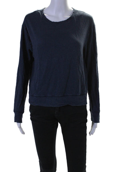 Vince Womens Long Sleeve Scoop Neck Tee Shirt Blue Cotton Size Large