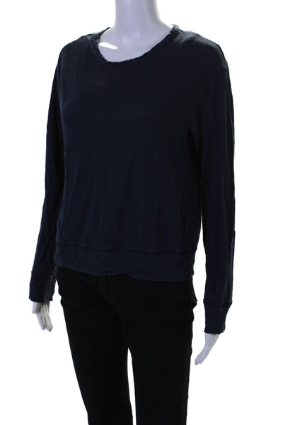 Vince Womens Long Sleeve Scoop Neck Tee Shirt Blue Cotton Size Large