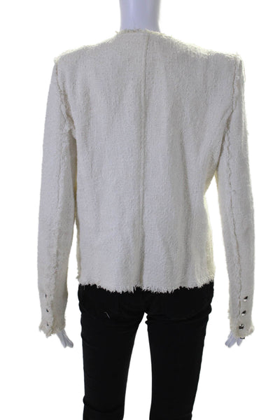 IRO Womens Long Sleeve Front Zip Crew Neck Knit Fringe Jacket White Size FR 42