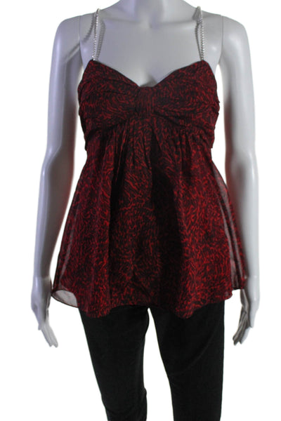 Michael Michael Kors Womens Silk Spotted Ruched Chained Strap Blouse Red Size PS