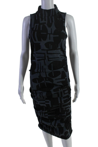 Porto  Womens Geometric Print Sleeveless Ruched Dress Gray Black Size 1