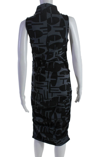 Porto  Womens Geometric Print Sleeveless Ruched Dress Gray Black Size 1