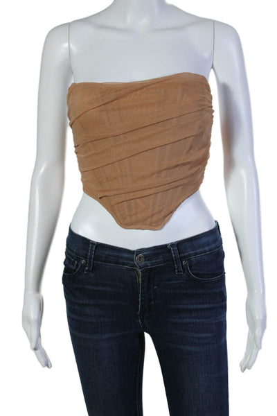 Superdown Women's Square Neck Sleeveless Corset Cropped Top Tan Size XS