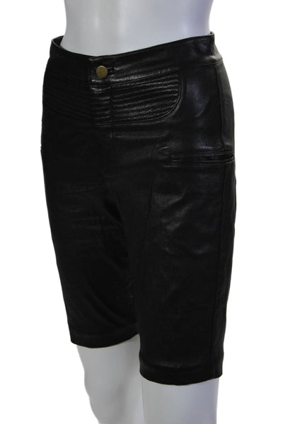 Marissa Webb Women's Button Closure Leather Bermuda Shorts Black Size 4