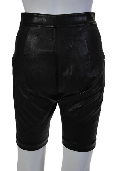 Marissa Webb Women's Button Closure Leather Bermuda Shorts Black Size 4