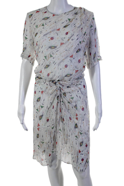 Etoile Isabel Marant Womens Short Sleeve Abstract Silk Dress White Multi FR 36