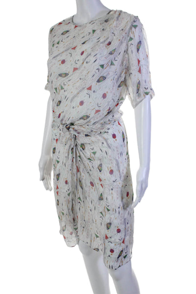 Etoile Isabel Marant Womens Short Sleeve Abstract Silk Dress White Multi FR 36