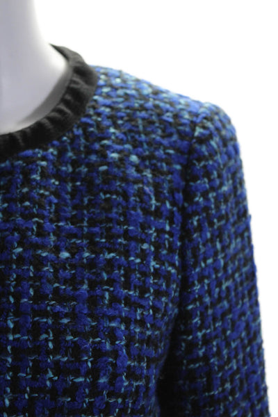 J Crew Womens Hook Front Long Sleeve Round Neck Tweed Jacket Blue Size 6