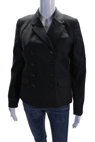 J Crew Womens Double Breasted Notched Lapel Blazer Jacket Black Wool Size 4