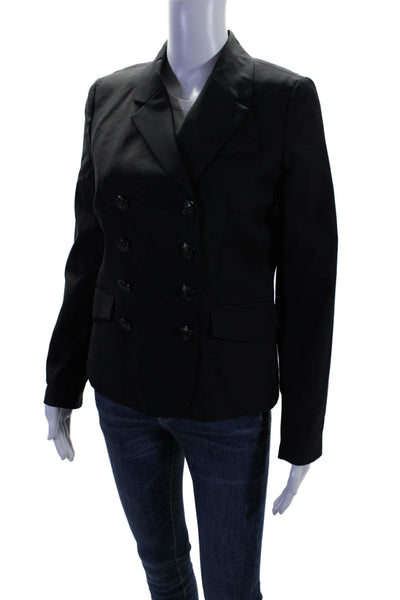 J Crew Womens Double Breasted Notched Lapel Blazer Jacket Black Wool Size 4